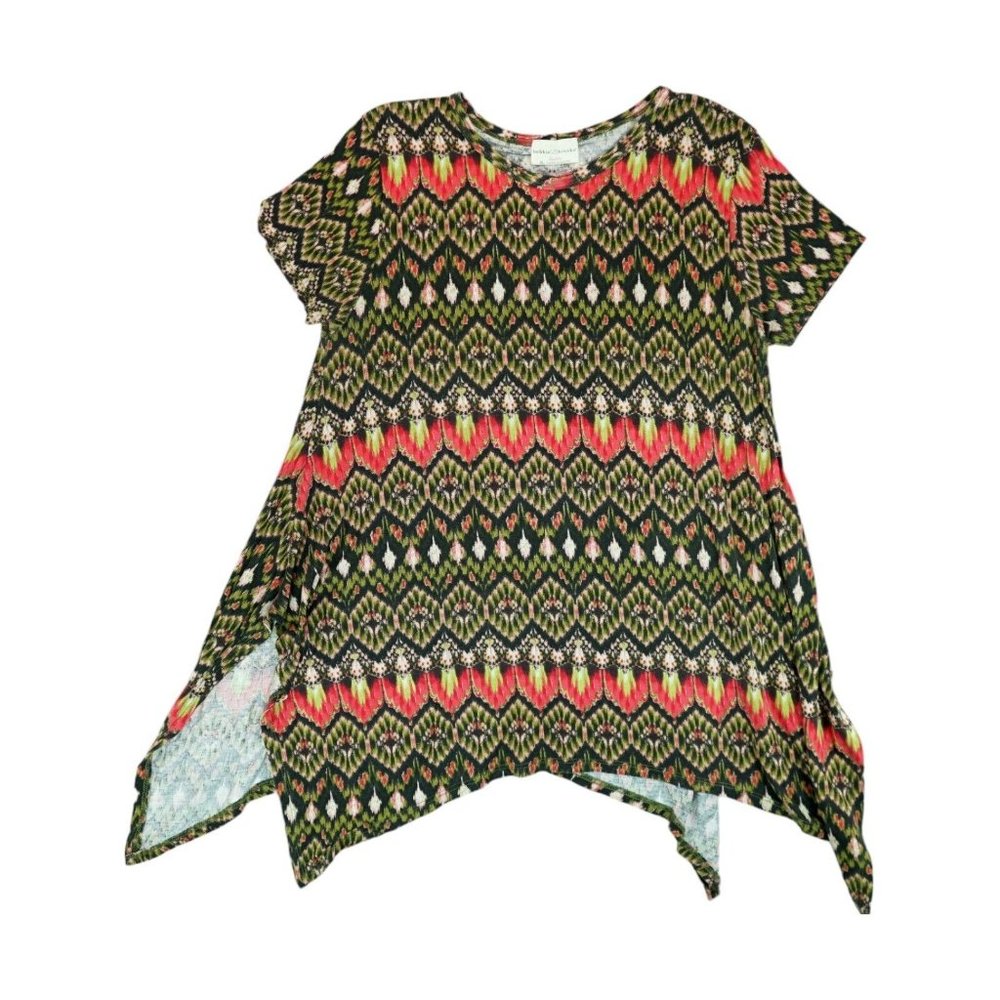 Bobbie Brooks Womens XL Tunic Blouse Colorful Tribal Short Sleeve Pullover